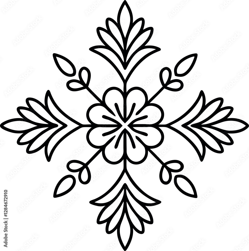 Fototapeta premium Folk-Inspired Floral Block Print | Balkan Vector Design