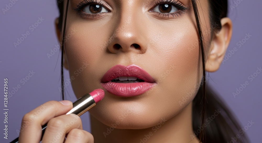 Applying Lipstick to Lips Close-up for Beauty and Fashion Concept Applying Lipstick to Lips Close-up for Beauty and Fashion Concept