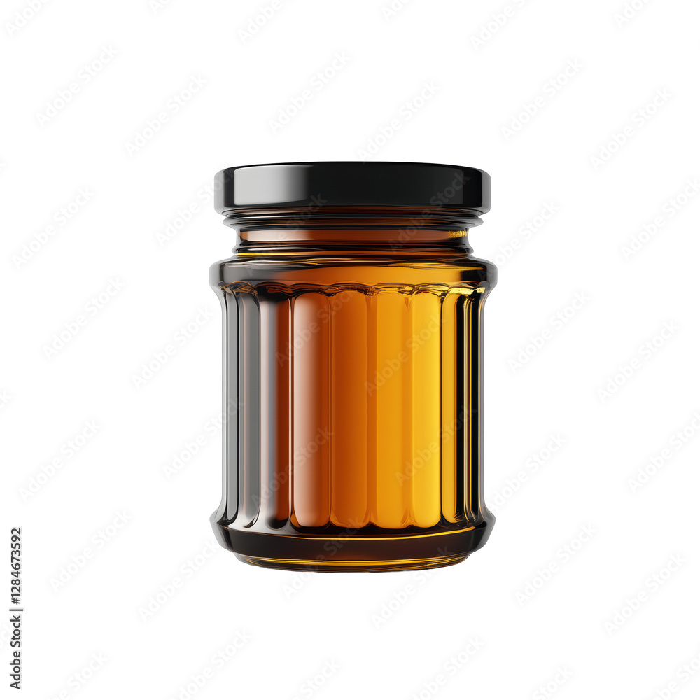 Isolated Small Glass Jar with Honey-Colored Liquid Isolated Small Glass Jar with Honey-Colored Liquid