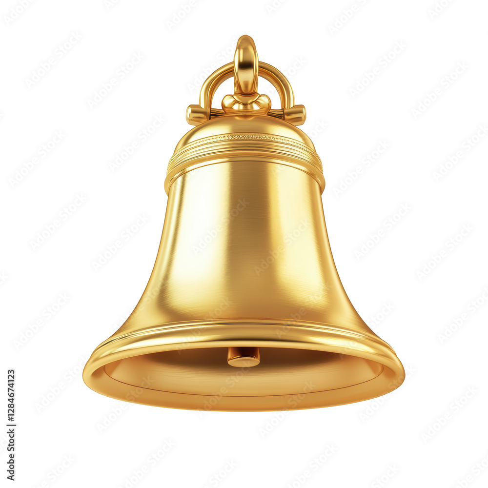 Isolated Polished Brass Bell with Ornate Design Isolated Polished Brass Bell with Ornate Design