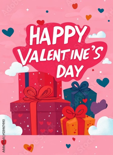 Colorful Gift Boxes With Hearts and a Message Celebrating Valentine's Day in a Cheerful and Festive Design