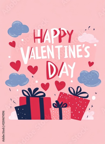 Colorful Gift Boxes With Hearts and a Message Celebrating Valentine's Day in a Cheerful and Festive Design