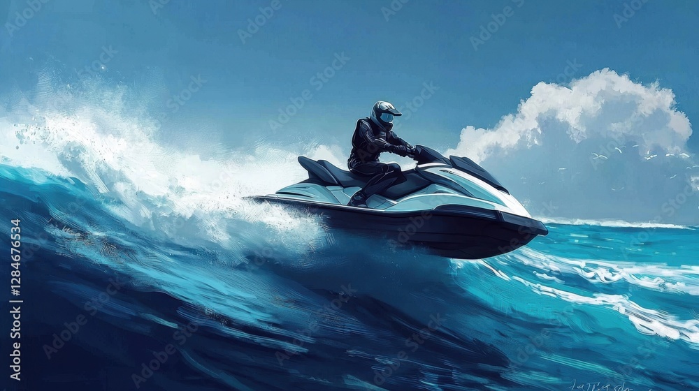 Fototapeta premium A man is riding a jet ski on a wave