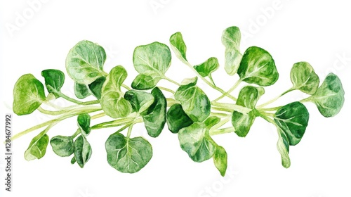 Watercolor illustration of fresh watercress leaves