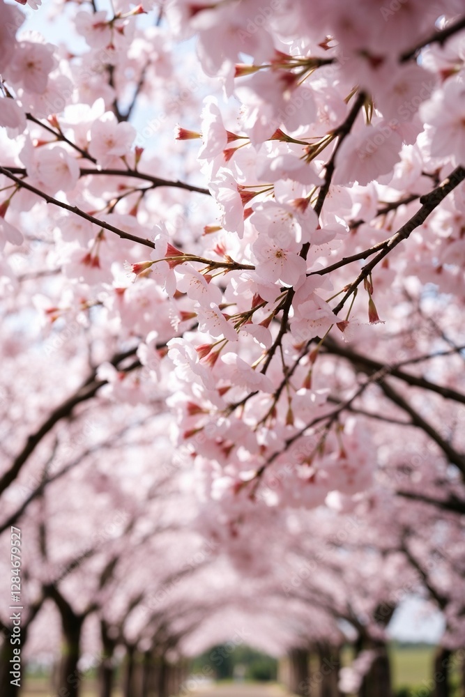 Delicate cherry blossoms creating a dreamy tunnel effect in soft focus Delicate cherry blossoms creating a dreamy tunnel effect in soft focus
