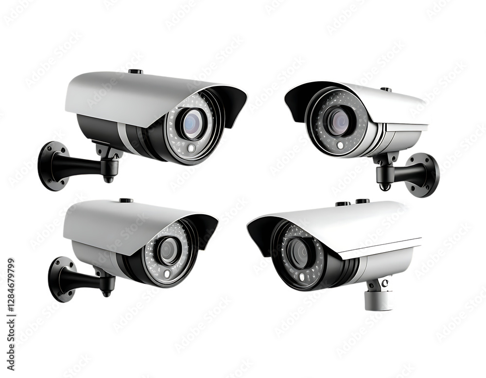 set of CCTV cameras isolated on transparent or white background set of CCTV cameras isolated on transparent or white background
