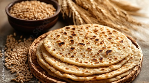 Roti with seeds on top, commonly made from whole wheat flour and sourdough starter. photo