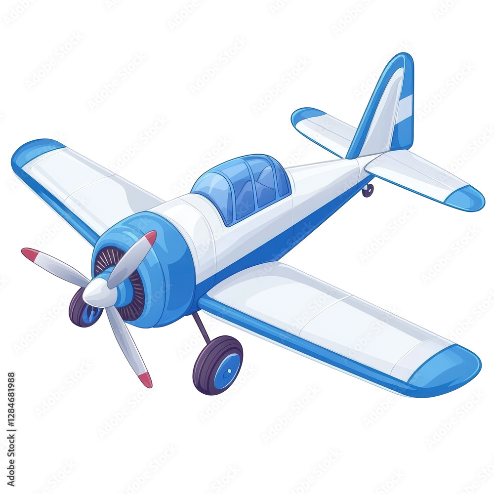 Isolated Light Blue and White Single Engine Airplane Illustration Isolated Light Blue and White Single Engine Airplane Illustration