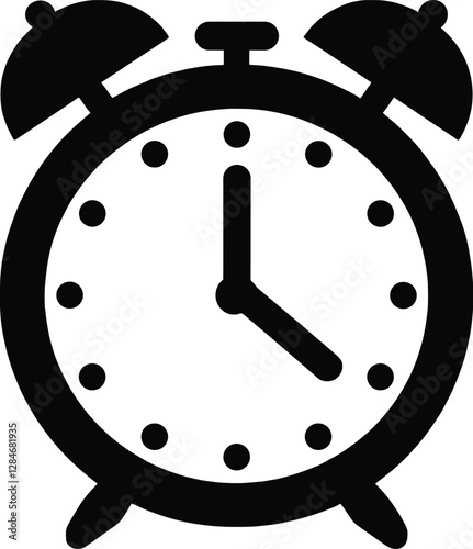 Alarm Clock Silhouettes, Classic Timepiece and Wake-Up Icons