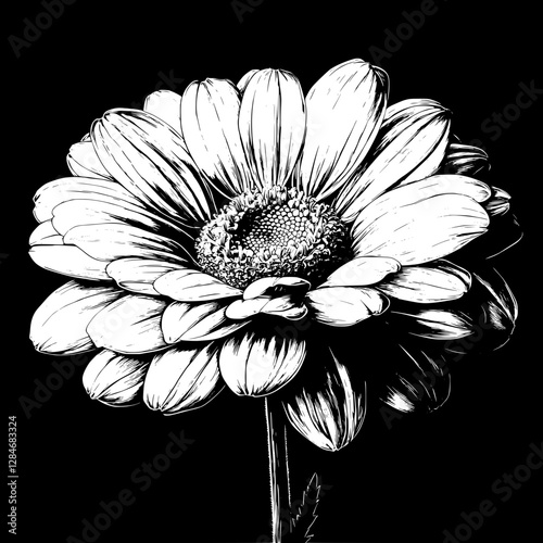 Detailed Black and White Flower Illustration