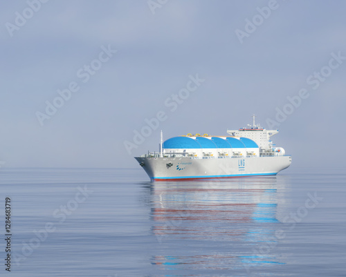 LNG - Liquified natural gas tanker with gas tanks powered with h2 hydrogen engines on the ocean, deliver LNG