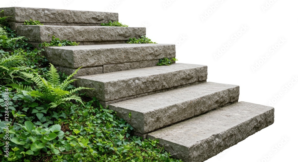 Stone Steps Leading Upward Surrounded by Green Plants and Ferns Stone Steps Leading Upward Surrounded by Green Plants and Ferns
