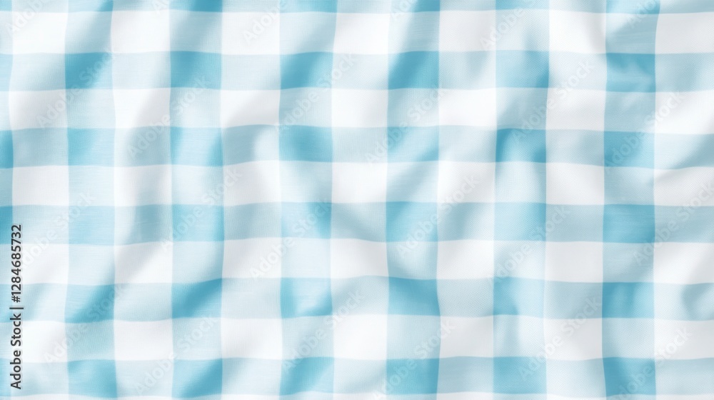 Wrinkled light blue and white gingham fabric texture. Possible use Background image for design Wrinkled light blue and white gingham fabric texture. Possible use Background image for design