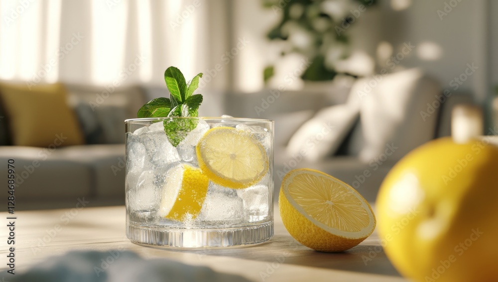 Refreshing Lemon Ice Drink in a Glass on a Wooden Table Refreshing Lemon Ice Drink in a Glass on a Wooden Table