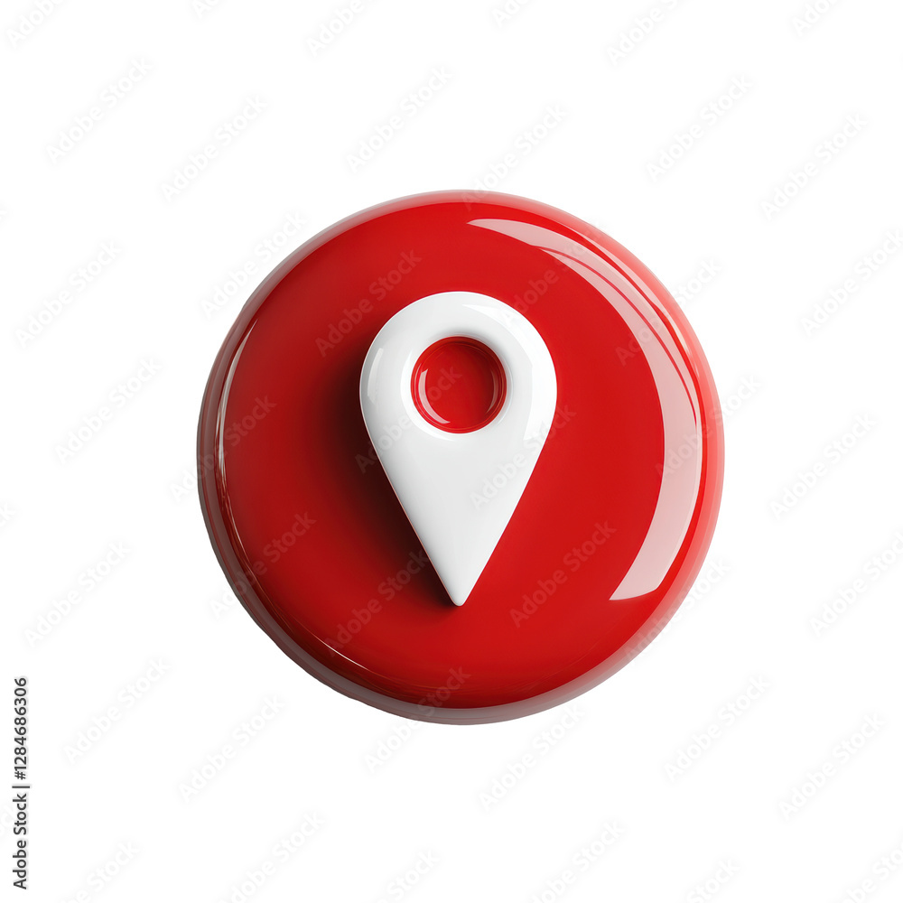 Isolated Red and White Location Pin in Glossy Style Isolated Red and White Location Pin in Glossy Style