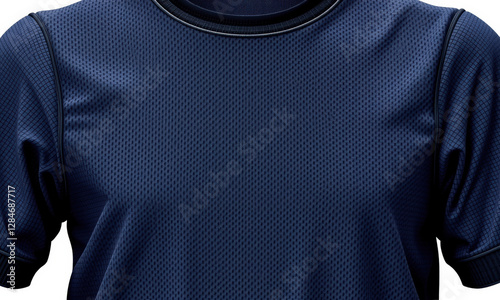 close up view of navy blue sports jersey with textured fabric, ideal for athletic wear and team uniforms. breathable material enhances comfort during activities