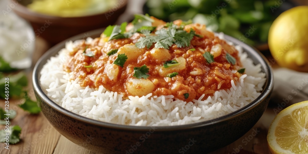 Vibrant beans and chickpea curry served with fluffy white rice. Aromatic and flavorful, this vegetarian meal is a comforting and healthy dish that could be enjoyed for lunch or dinner. Vibrant beans and chickpea curry served with fluffy white rice. Aromatic and flavorful, this vegetarian meal is a comforting and healthy dish that could be enjoyed for lunch or dinner.
