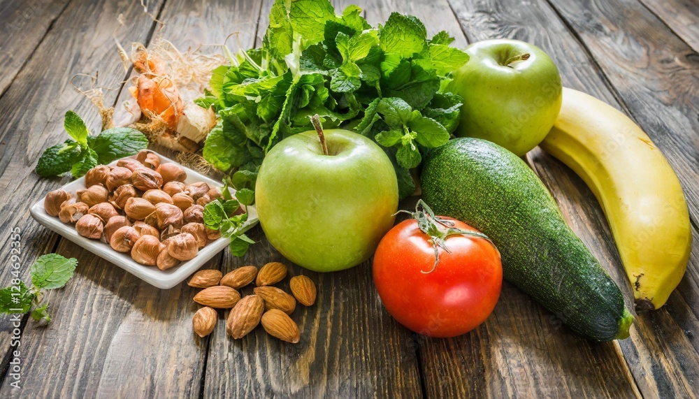 Selection of Healthy Food on a Rustic Wooden Background Selection of Healthy Food on a Rustic Wooden Background