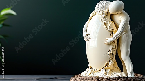 Abstract Sculpture, The Half-Finished Hug Symbolizing Longing, A conceptual abstract sculpture of a hug that is only half complete, with the second figure fading into thin air