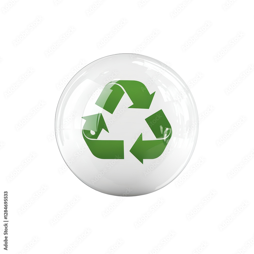 Isolated Shiny Recycle Symbol in Glass Sphere Isolated Shiny Recycle Symbol in Glass Sphere