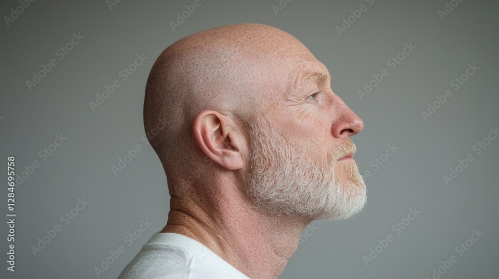 Bald Man Profile View Against Gray Background Bald Man Profile View Against Gray Background
