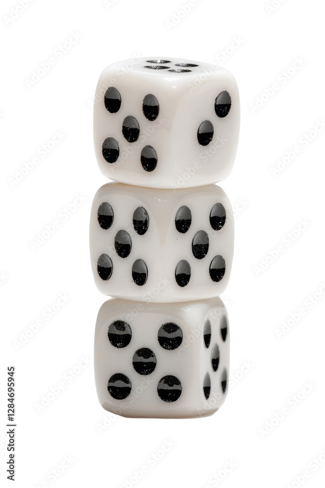 Isolated Tower of Three Ivory Dice with Black Spots Isolated Tower of Three Ivory Dice with Black Spots