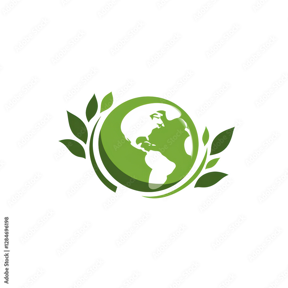Isolated Stylized Green Earth Icon, leaves around , Save the Earth Isolated Stylized Green Earth Icon, leaves around , Save the Earth