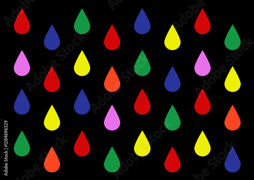 Rain drops on black background. Colorful drops. illustration.