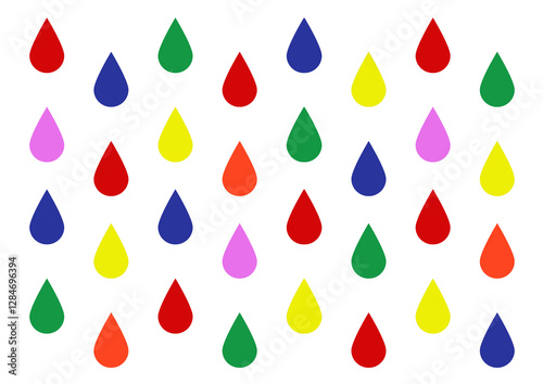pattern of Rain drops on white background. Colorful drops. illustration.