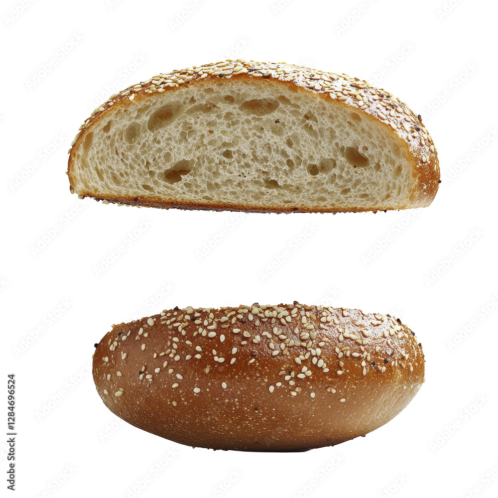Isolated Toasted Sesame Seed Roll Ready for Sandwich Creation Isolated Toasted Sesame Seed Roll Ready for Sandwich Creation