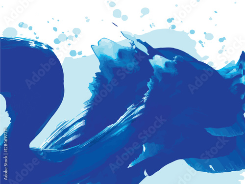 Wilde blaue Wellen spritzen aus dem Wasser. Verschiedene Schattierungen von Blau in Vektor-Illustration.
