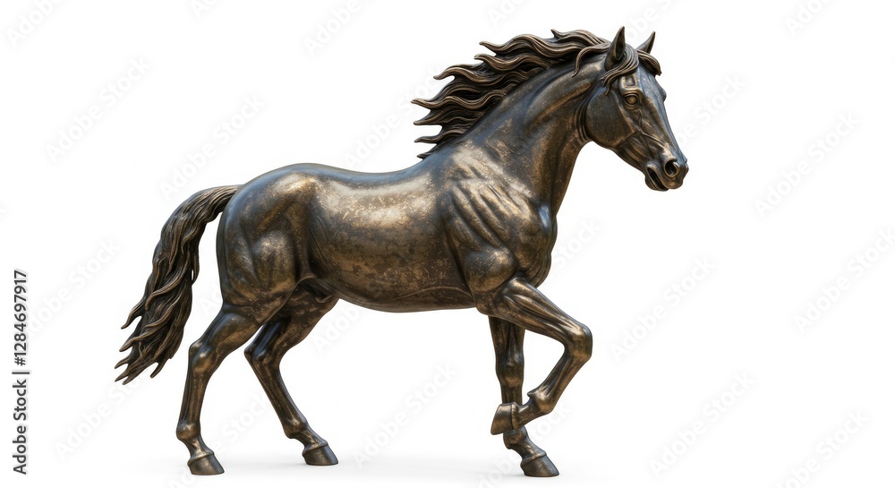 Bronze Horse Statue with Flowing Mane and Muscular Form in Studio Bronze Horse Statue with Flowing Mane and Muscular Form in Studio