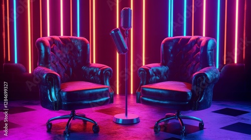 Retro Studio Chairs with Neon Lights photo