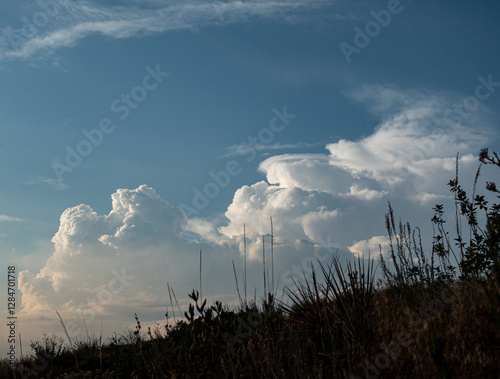 cumulous storm over the field photo