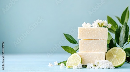 Wallpaper Mural Handmade soap bars with lime & flowers, spa setting Torontodigital.ca