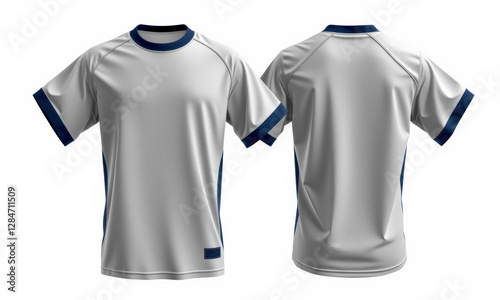 plain white sports jersey mockup featuring blue accents, ideal for team branding or design presentations. Perfect for showcasing custom designs or logos