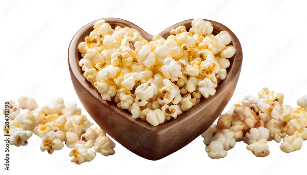heart_shaped bowl_of popcorn isolated on white or transparent heart_shaped bowl_of popcorn isolated on white or transparent