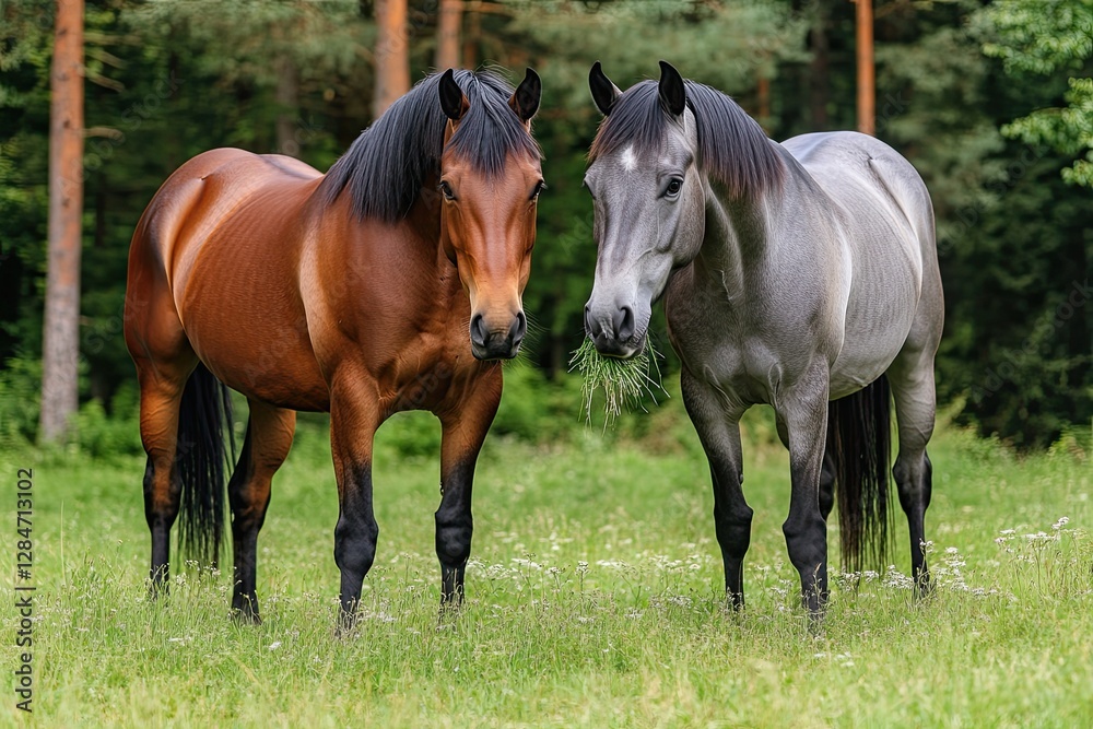 Two gelding horses in a paddock Two gelding horses in a paddock