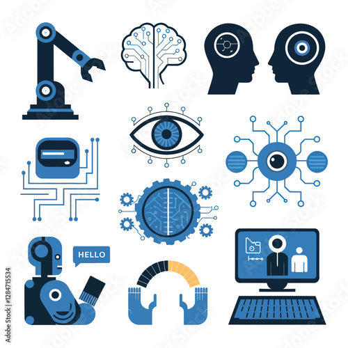 vector Artificial Intelligence model Robot  with ai info-graph design help in business
