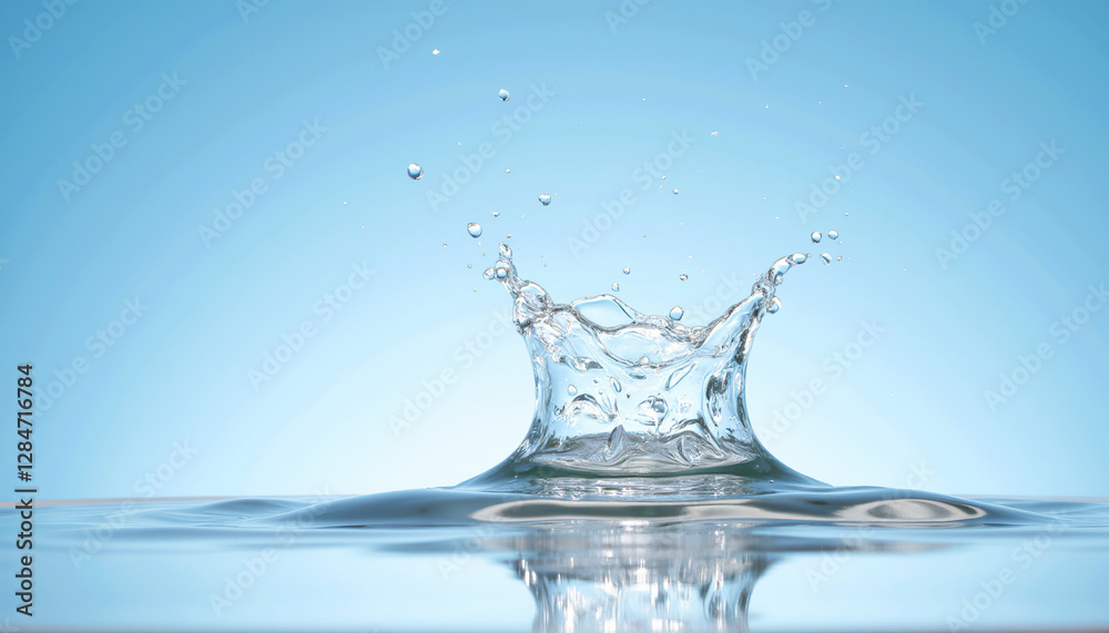Water splash creating ripples against blue background Water splash creating ripples against blue background