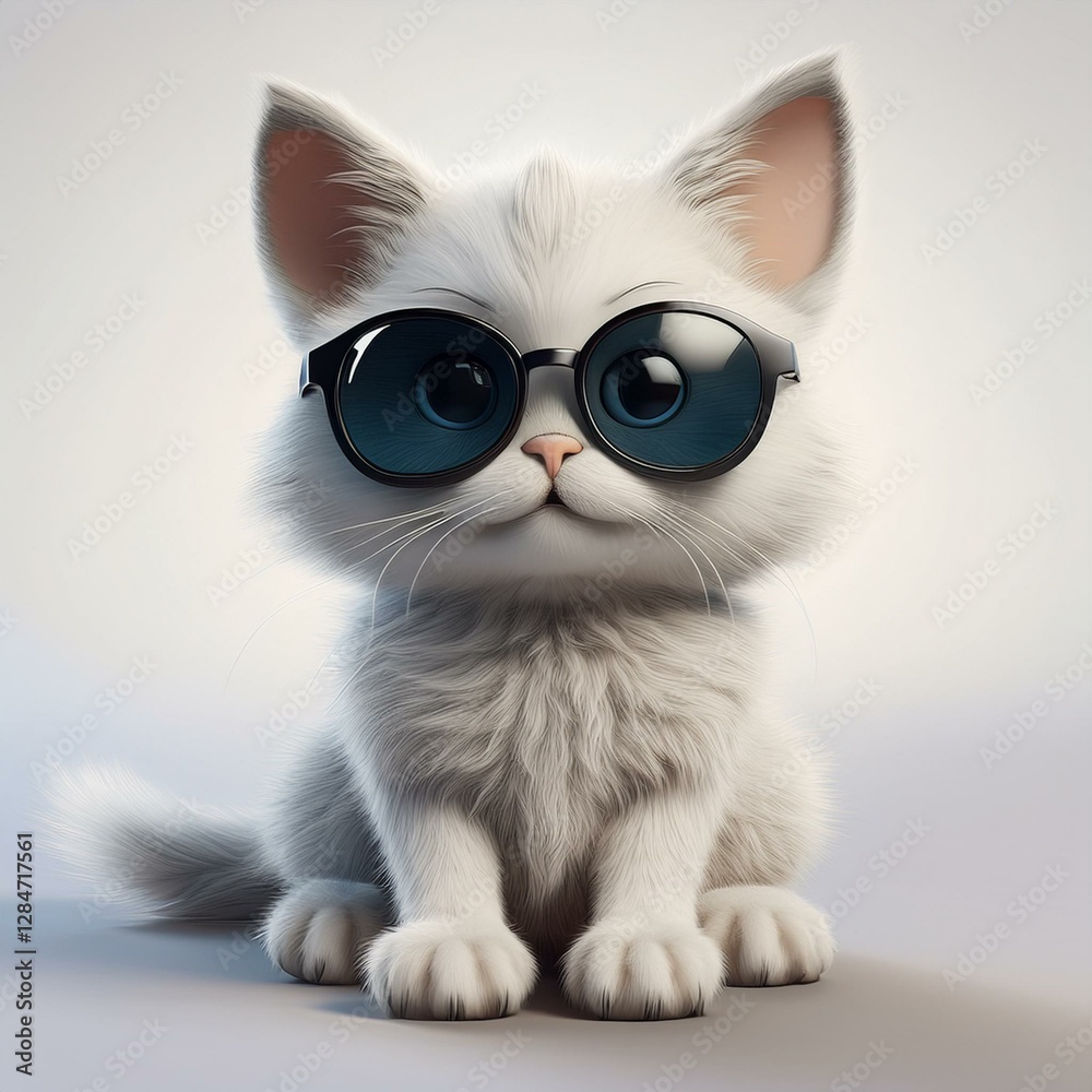 white cat wearing sunglasses