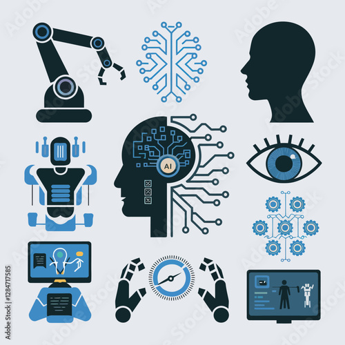 vector Artificial Intelligence model Robot  with ai info-graph design help in business
