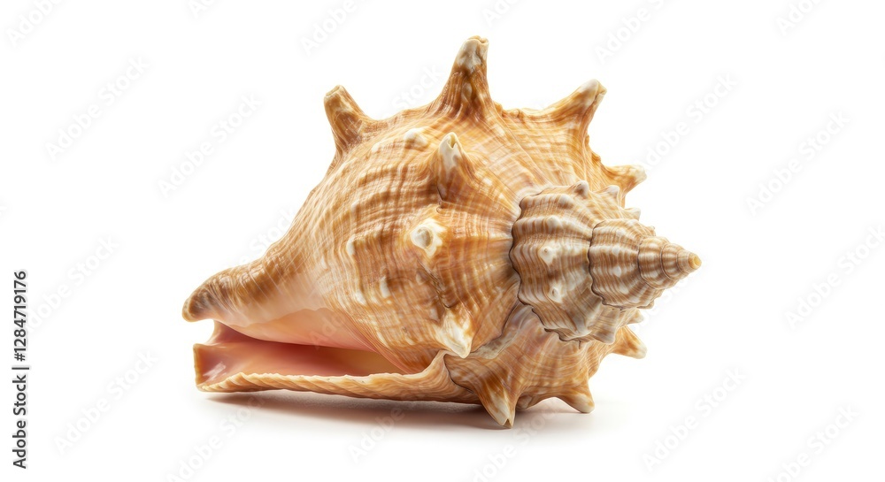 Isolated Seashell Close-up with Spikes and Spiral on White Background Isolated Seashell Close-up with Spikes and Spiral on White Background