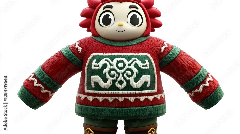 Colorful Cartoon Character Toy in Textured Sweater with Playful Design and Cheerful Expression