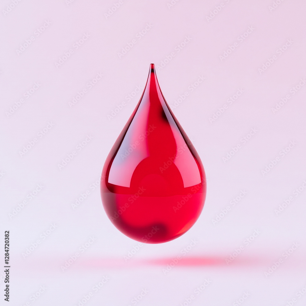 single crimson droplet against a soft pink background single crimson droplet against a soft pink background