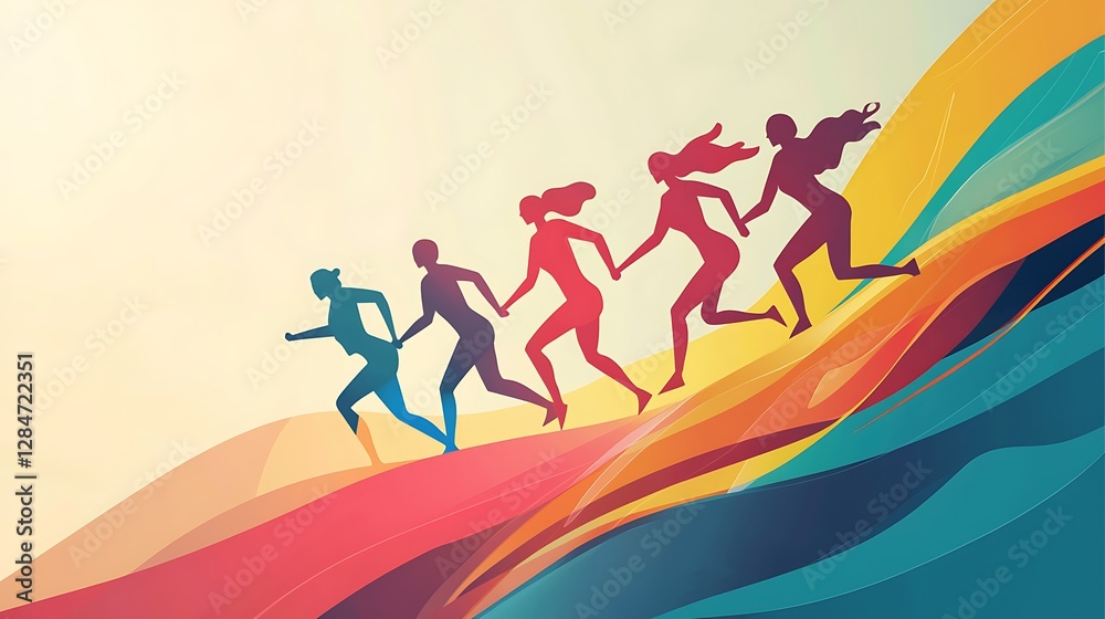 Concept of teamwork success, illustrated with abstract figures and smooth design elements