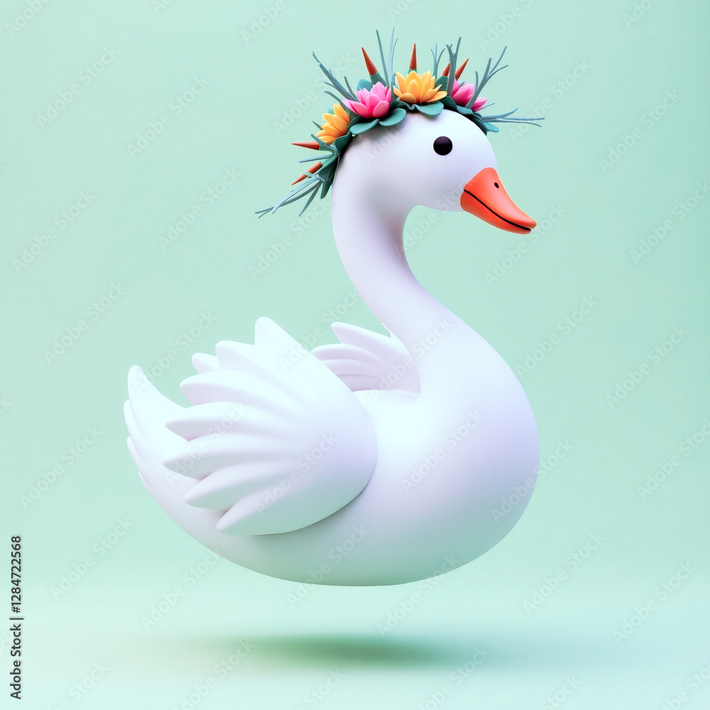 Obraz premium white swan wearing a flower crown