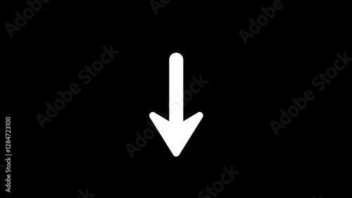 Arrow animation on black background. White arrow loop animation direction concept. White arrow pointing bottom. Animated arrow direction sign animation.
