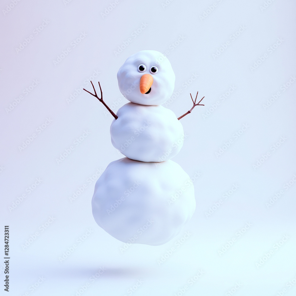 three-ball snowman with twig arms and a carrot nose smiles cheerfully three-ball snowman with twig arms and a carrot nose smiles cheerfully