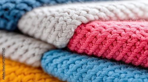 Colorful Knitted Fabric Pile, Close-up View